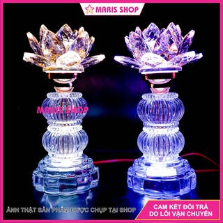 [Giá một cặp] Đèn Thờ Hoa Sen Pha Lê Cao 23cm LED Tự Động Đổi Màu Để Bàn Thờ Phật, Bàn Thờ Gia Tiên, MRHT63