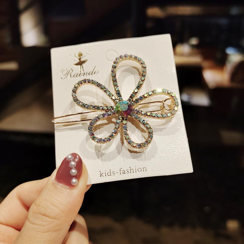 Kẹp tóc hợp kim hình bông hoa đính kim cương nhiều màu sắc sang trọng