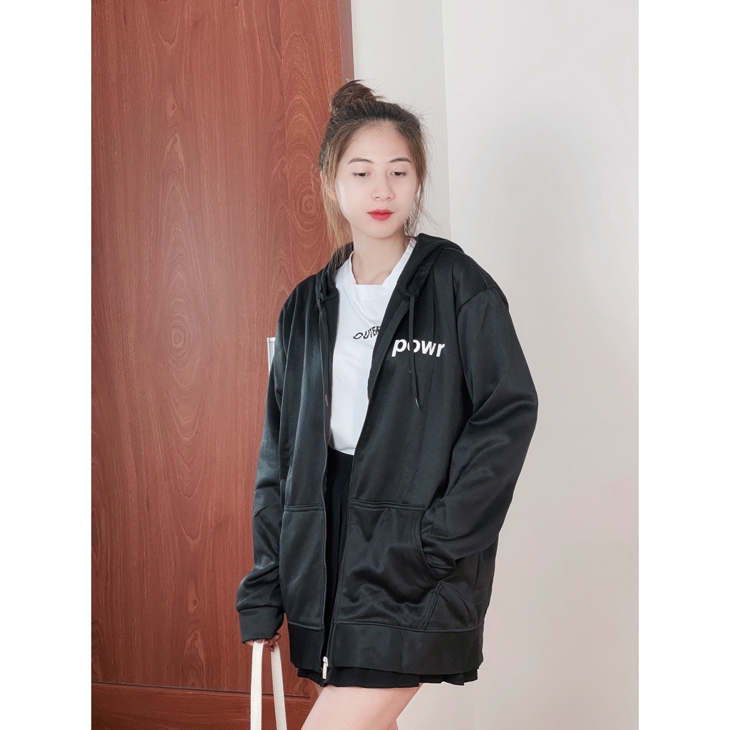 Áo Khoác Nỉ Form Rộng Nữ The Delia Áo Hoodie Zip Nữ Form Rộng Nỉ Bông Có Mũ Khóa Kéo POWR KNK07 | BigBuy360 - bigbuy360.vn