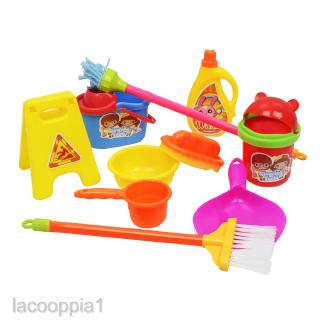 10Pcs Kid Play House Cleaning Mop Broom Bucket Brush Dustpan Set Pretend Toy