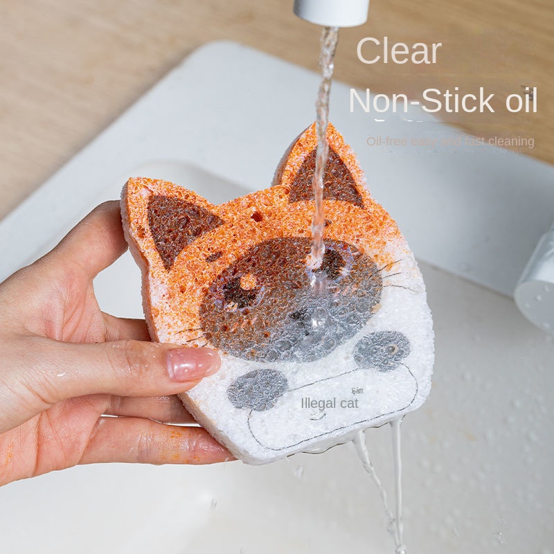 Miếng Xốp Rửa Chén Bằng Cotton Bột Gỗ Không Thấm Dầu Thiết Kế Hoạt Hình Dễ Thương