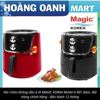 Nồi chiên không dầu  MAGIC KOREA A801 6L chống dính công suất 1800W bảo hành 12 tháng màu đỏ