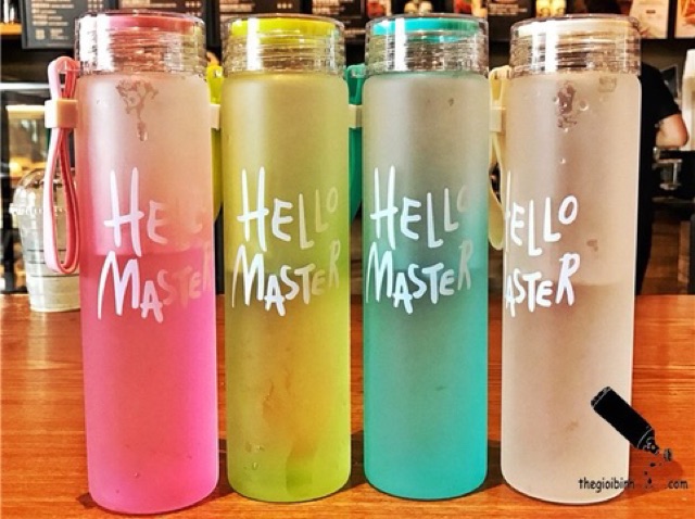 Bình nước thủy tinh Hello Master chai to 450ml siêu hót cho mùa hè _Giá Rẻ