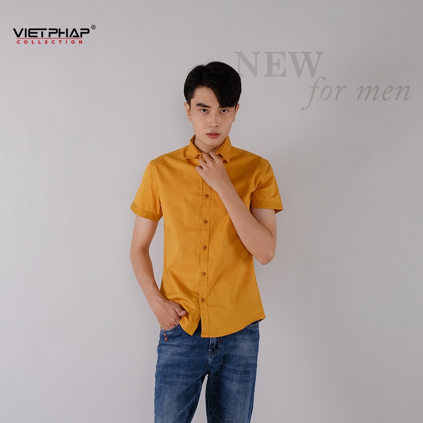 VIETPHAP Áo Sơ Mi Nam Tay Ngắn vải kakis mềm Cao Cấp 706-hàng chính hãng