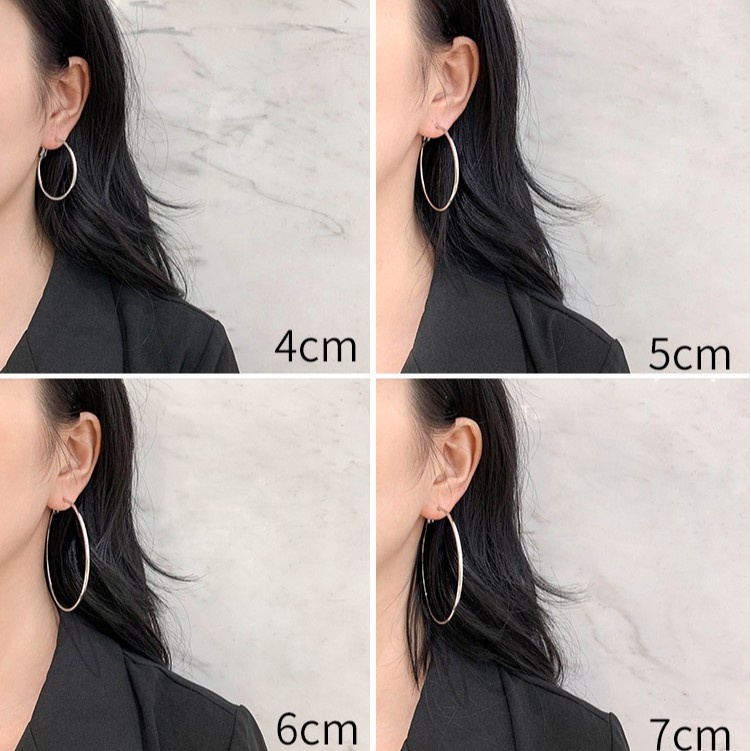 Khuyên tai bạc s925 hình tròn cỡ lớn thời trang dành cho nữ