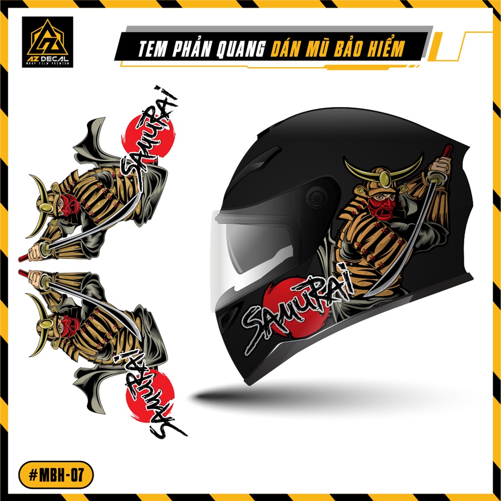 Sticker Dán Mũ Bảo Hiểm Fullface, 3 / 4 Mẫu Samurai | MBH-07 | Decal Phản Quang Trang Trí Nón Bảo Hiểm