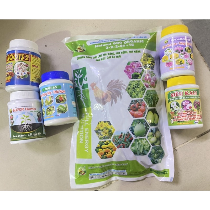 phân bón cho cây trái ớt,dưa leo, cà chua, bầu bí mướp và cây ăn trái ( ca,root,humic,K,gà,6.30)