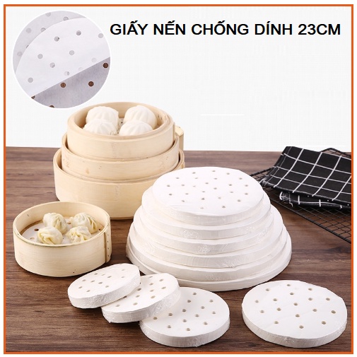 100 tờ giấy nến tròn đục lỗ tráng silicon chống dính lót xửng hấp bánh, nồi chiên không dầu, giấy thấm dầu silicon