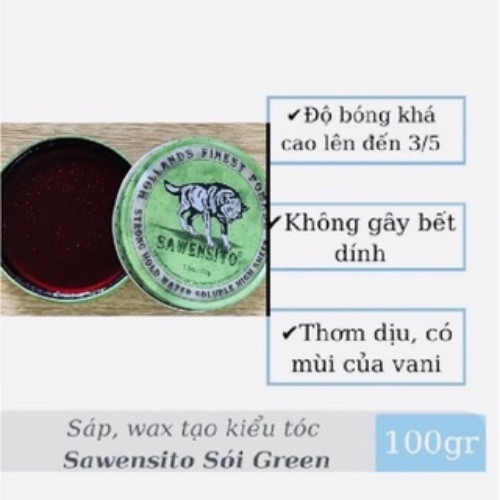 Sáp, Wax vuốt tóc SAWENSITO SÓI XANH GREEN 100gr tạo kiểu giữ nếp cho tóc. HÀNG CHÍNH HÃNG. AI Store