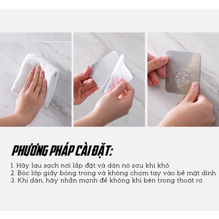 Miếng Móc Dán Tường Chịu Lực Chống Thấm Siêu Dính Treo Kệ Inox Cao Cấp