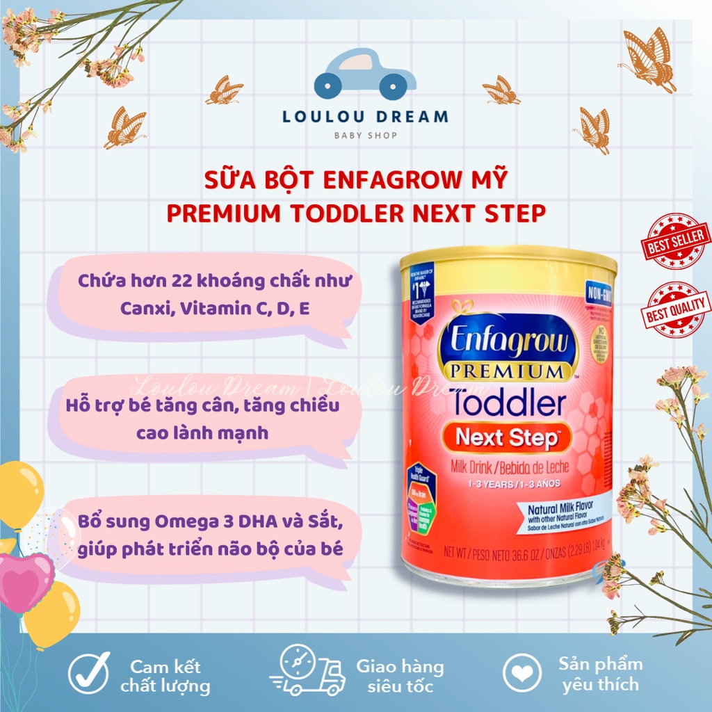Sữa bột Enfa Mỹ nắp vàng Enfagrow Premium Toddler Next Step hộp 1,04kg cho bé 1 tuổi đến 3 tuổi date mới nhất [BAY AIR]