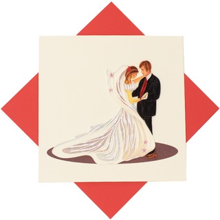 Thiệp Chúc Handmade Giấy Xoắn Thủ Công (Quilling Card) Chúc Mừng Đám Cưới Cô Dâu Chú Rể - Tặng Kèm Khung Giấy Để Bàn