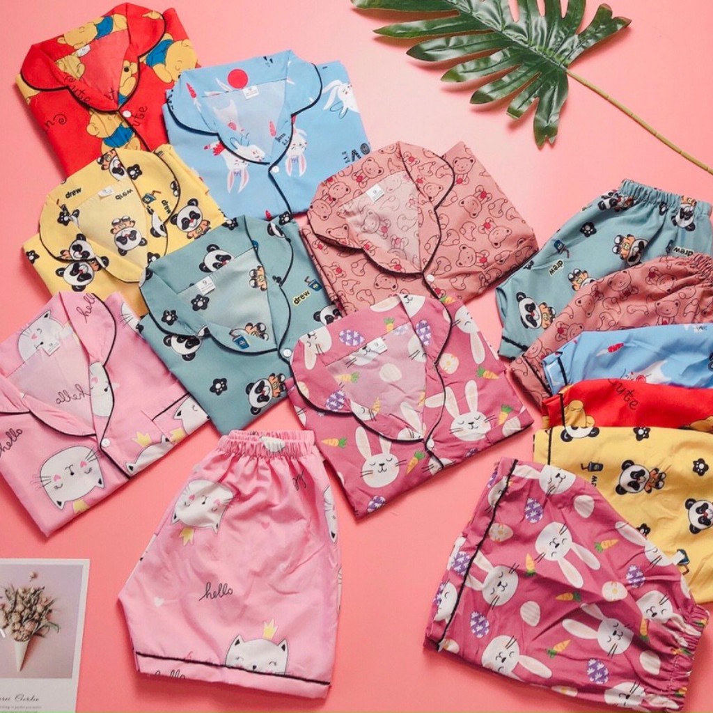 Bộ đồ ngủ pijama kate tay ngắn quần đùi họa tiết xinh xắn cho bé gái (20-38kg)