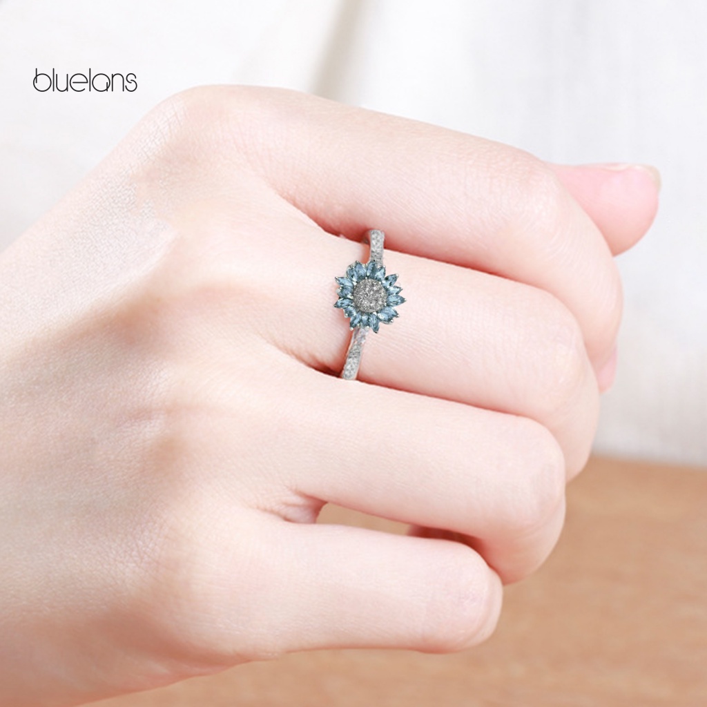 Nhẫn Đính Hôn Đính Đá Zircon Hình Hoa Hướng Dương