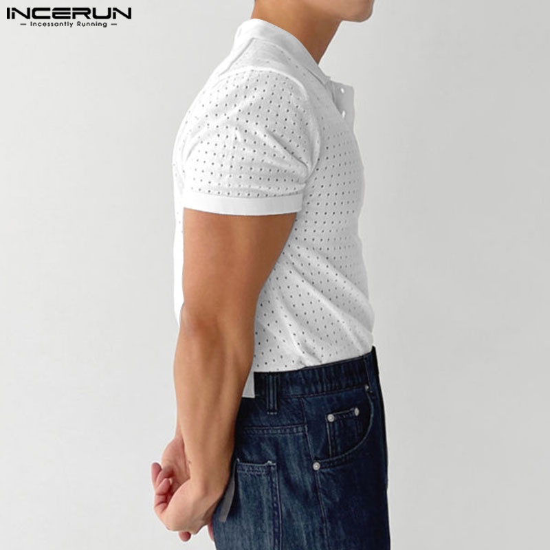 Áo thun polo INCERUN dệt kim ngắn tay thoáng khí phối nút thời trang dành cho nam