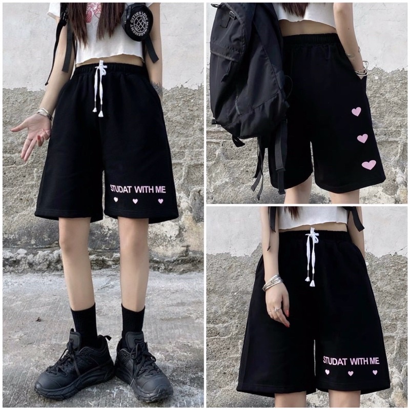 Quần đùi chữ hồng form unisex- quần sooc nữ thiết kế basic dễ mặc chất liệu cotton 4 chiều