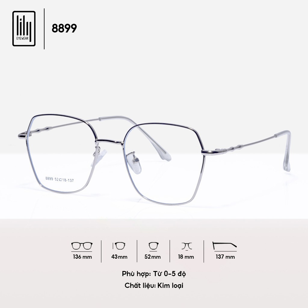 Gọng kính cận nữ Lilyeyewear mắt kính vuông to chất liệu kim loại thanh mảnh màu sắc thời trang 8899