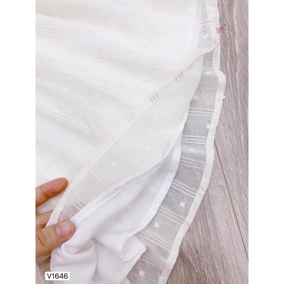 Váy xòe trắng kem kiểu đuôi cá bèo ngực cổ tròn cách điệu siêu xinh V1646