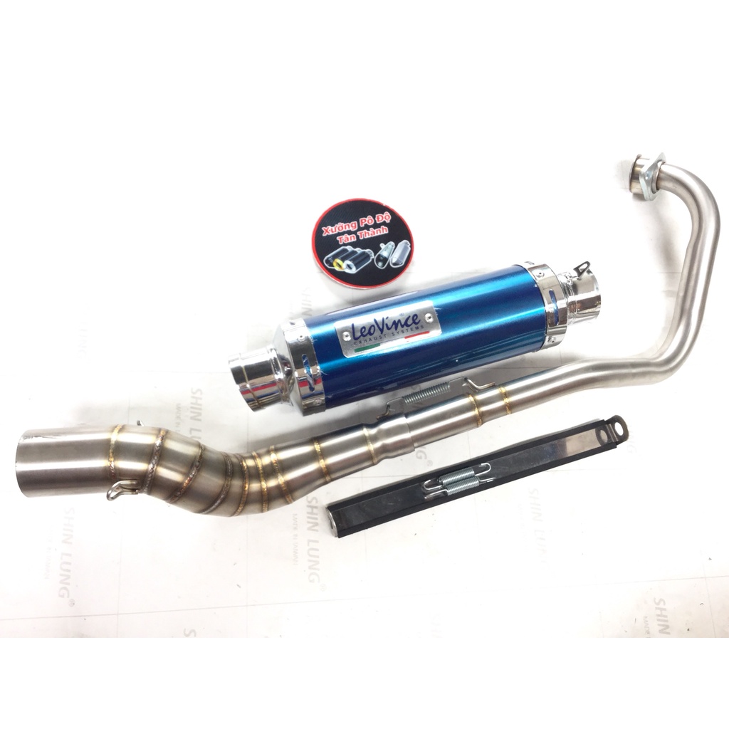 Bộ pô leovince XANH full cổ cong 2 KHÚC INOX 304 WAVE, SI, CUP, DREAM, EXCITER, WINER, SONIC, RAIDER FI, SATRIA, GSX