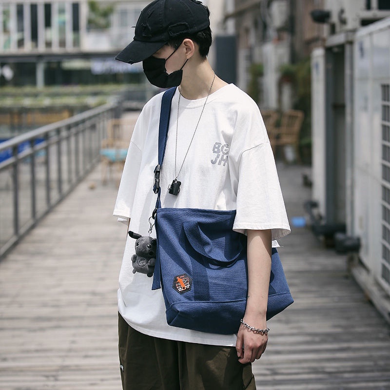 Túi Xách Đeo Vai Vải Bạt Thời Trang Đường Phố Hàn Quốc Dành Cho Nam Nữ