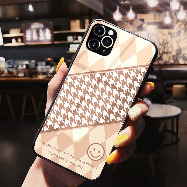 Ốp Iphone lưng kính Mặt cười Caro hình thoi ốp lưng iphone 13promax 11 promax 12 pro max 6 6plus 7 plus 8splus x xsmax