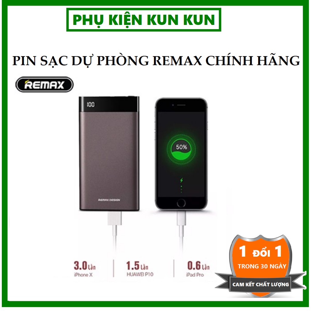 Sạc Dự Phòng 10000mAh Remax RPP-120. Hiển thị Led Sang Trọng,  2 Cổng Sạc Ra. Hàng chính hãng 100% [KUNKUN SHOP]