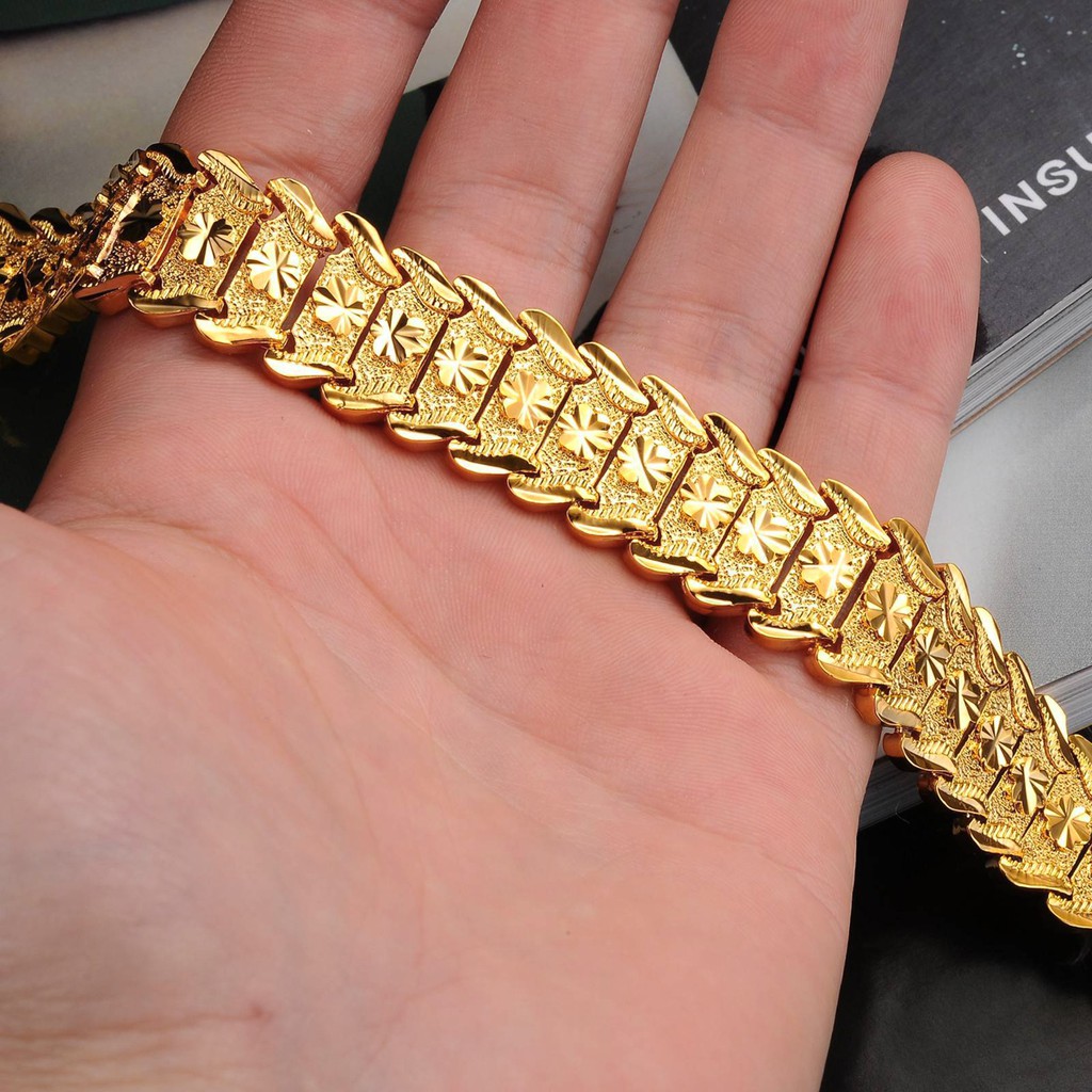 Lắc tay nam thời trang mạ vàng 24k đúc hoa văn 5 cánh