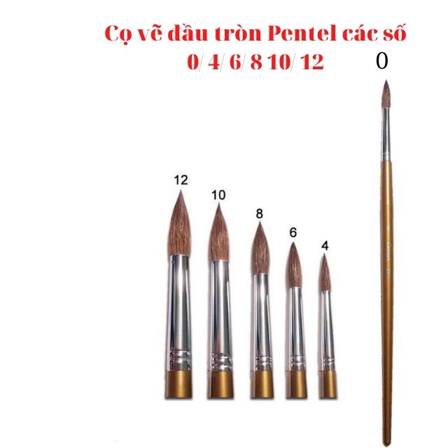 Cọ Vẽ Màu Nước/ Cọ Vẽ đầu tròn Pentel ZBS1 Các Số 0/ 2/ 4/ 6/ 8/ 10/ 12- Chính Hãng