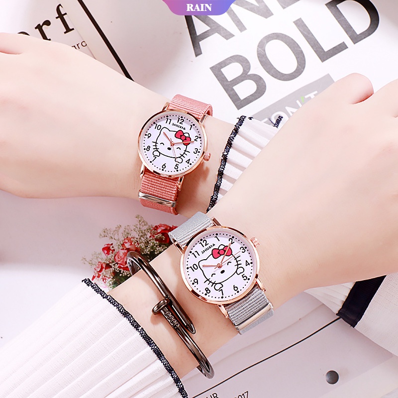 Đồng Hồ Đeo Tay Mặt Tròn Hình Hello Kitty Dễ Thương Dành Cho Bé Gái