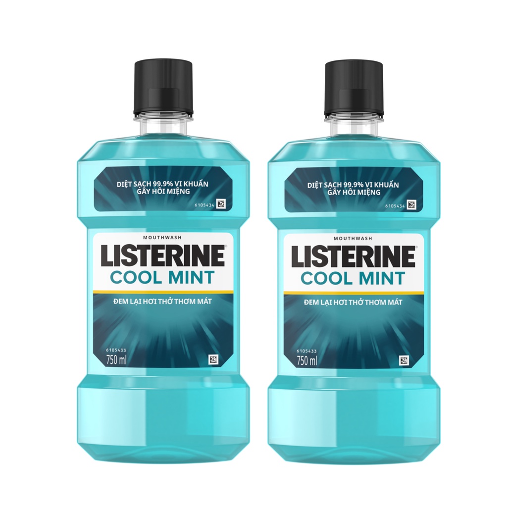 Combo 2 chai nước súc miệng diệt khuẩn giữ hơi thở thơm mát Listerine Cool Mint 750ml/chai