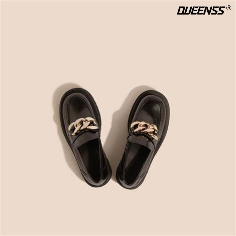 Giày Da Mũi Tròn Đế Dày Phong Cách Anh Quốc 2022 Cá Tính Cho Nữ