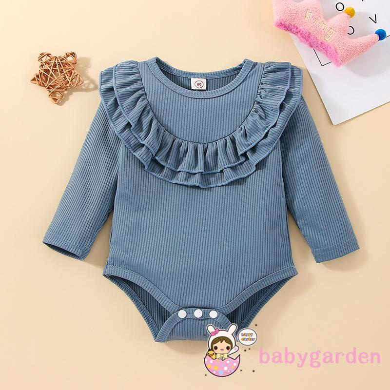 Bộ Áo Liền Quần Tay Dài Cổ Tròn Màu Trơn Dành Cho Bé Gái 3-24 Tháng Tuổi