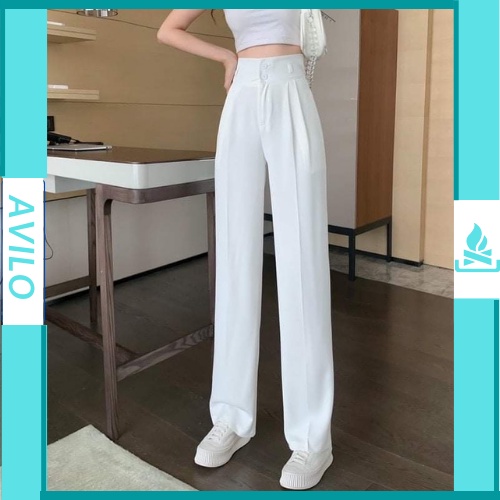Quần ống rộng suông nữ lưng cao 2 khuy công sở bigsize AVILO QT05