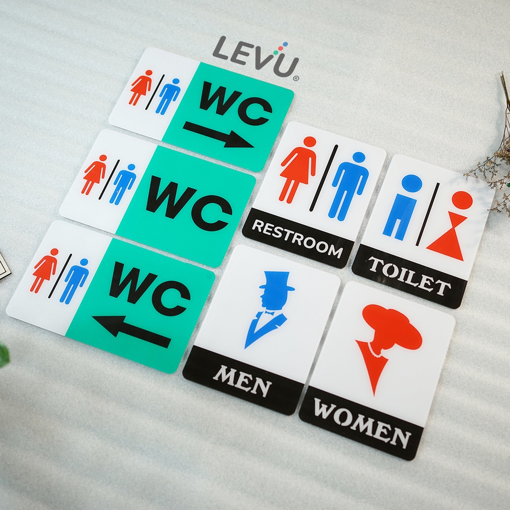 Bảng toilet mica chỉ hướng nhà vệ sinh WC - Restroom - Men - Women