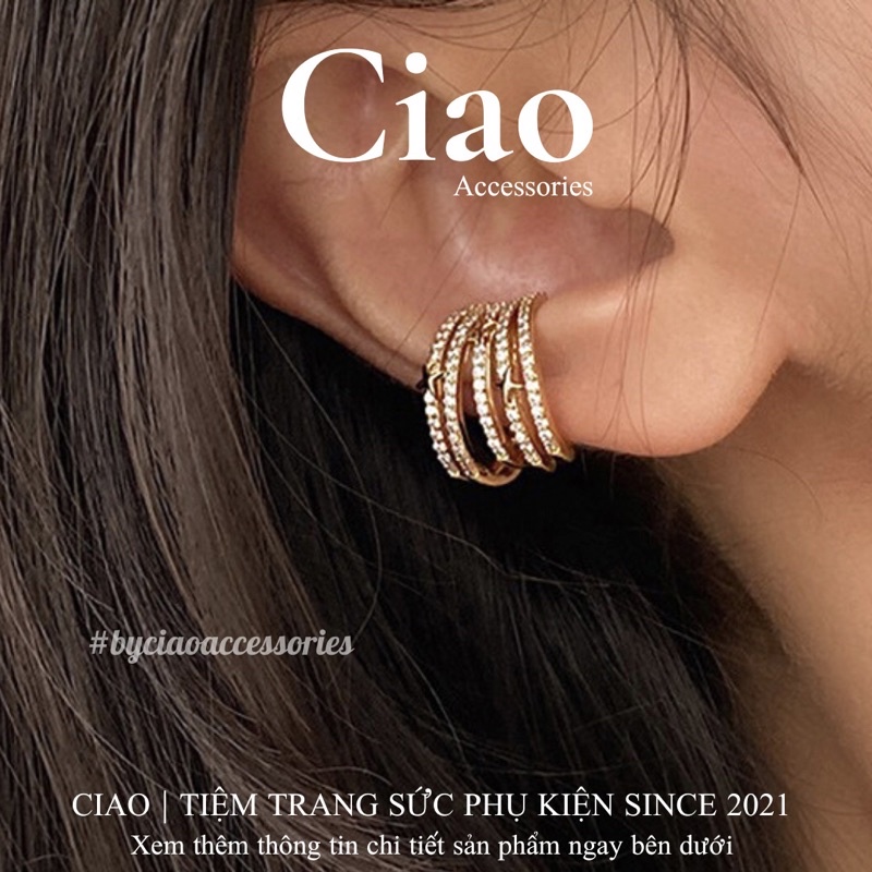 [HOẢ TỐC 1H] Khuyên vành tai/ Kẹp vành tai mạ bạc thiết kế đính đá mã 25 Ciao accessories
