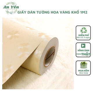 Giấy dán tường khổ 1m2 hoa vàng,giấy dán tường phủ pvc kèm keo dán chống ẩm mốc