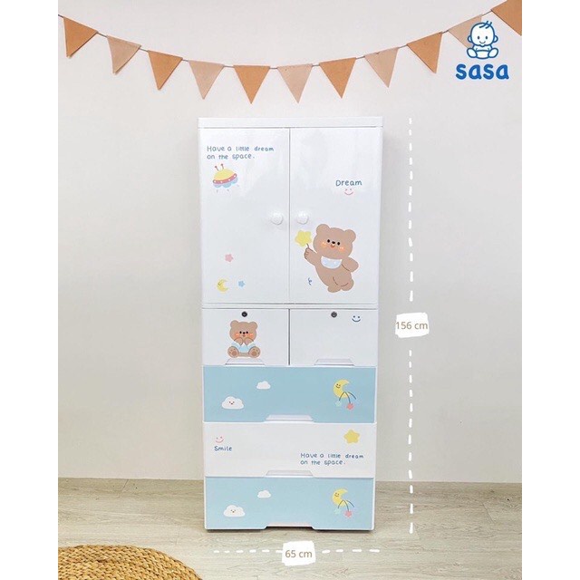 Tủ Quần Áo 5 Tầng Tích Hợp Hình Teddy Lion