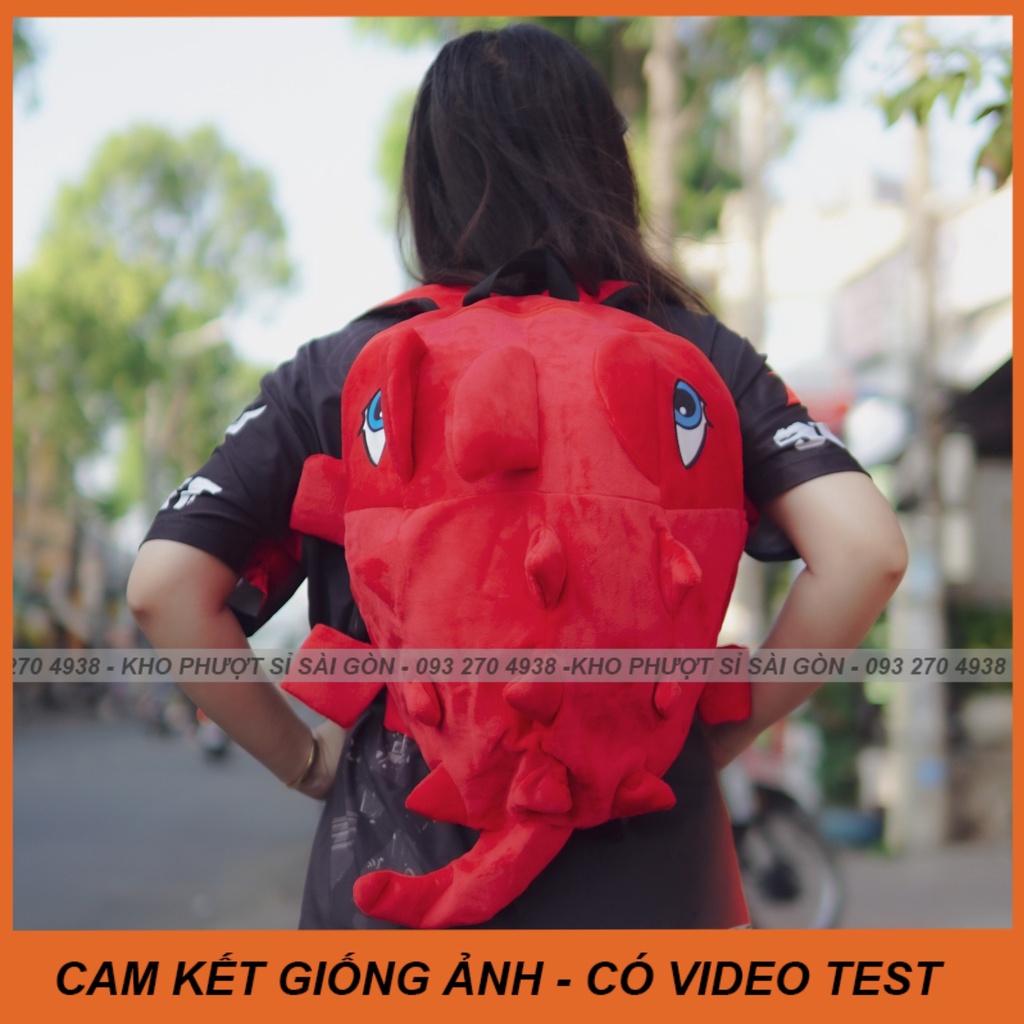 CÓ VIDEO - Giá rẻ nhất balo khủng long vải nhung có gai màu xám phiên bản mắt 3D dung tích lớn đựng mũ