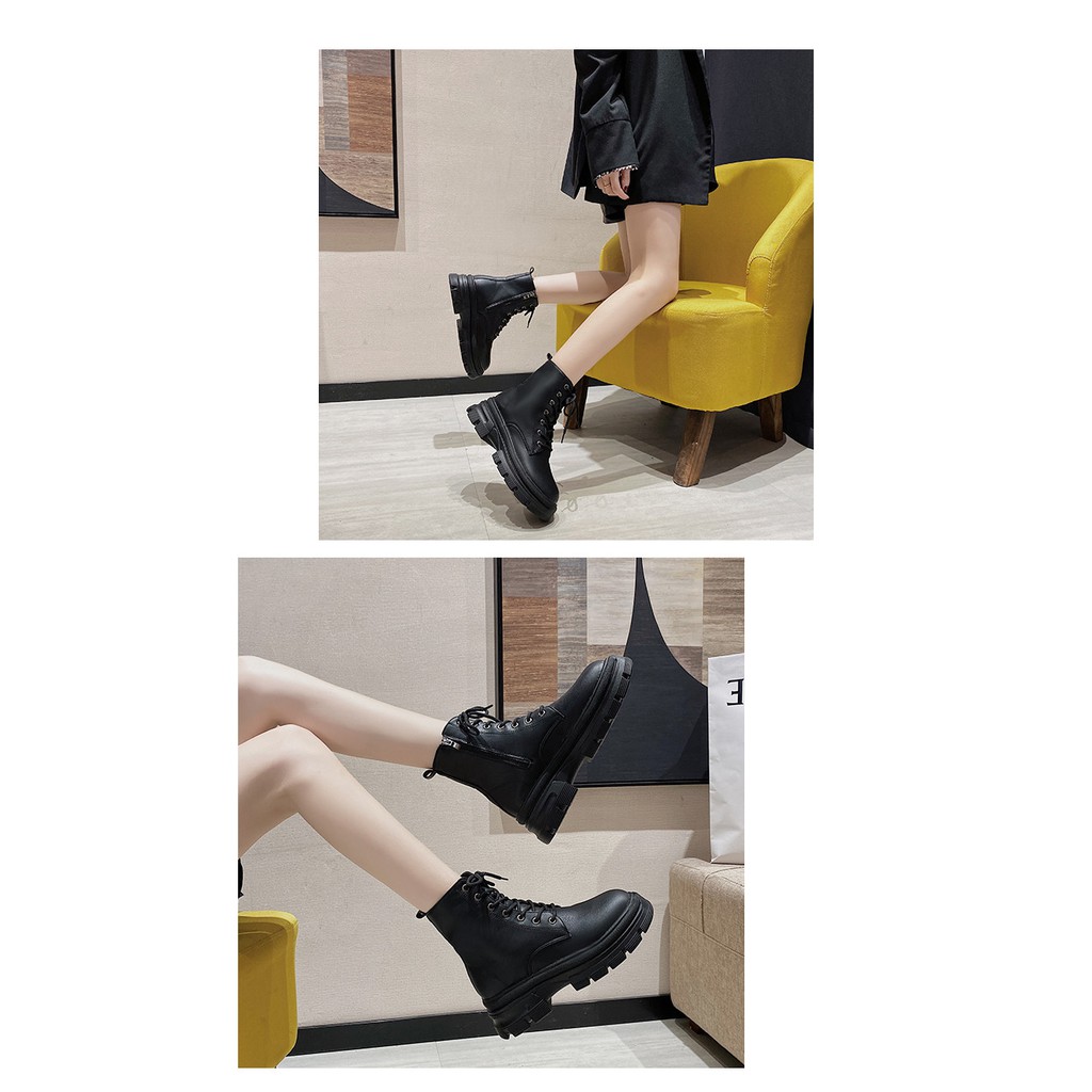 [OD] Bốt da Nữ cổ cao khóa kéo hai màu trắng đen[kèm ảnh thật] | BigBuy360 - bigbuy360.vn