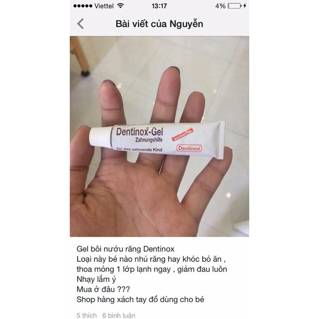 Gel bôi giảm sưng đau cho bé mọc răng Dentinox
