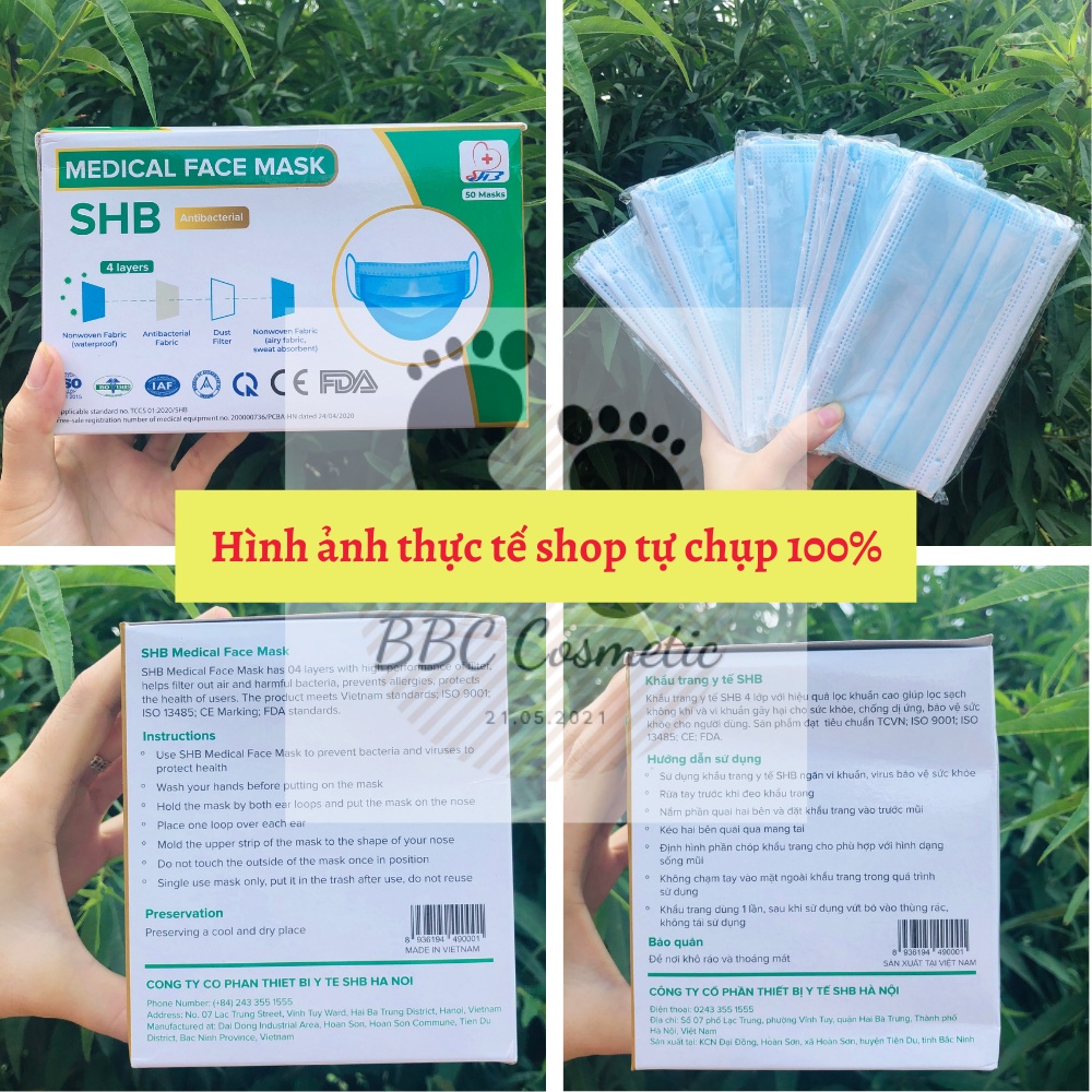 Khẩu Trang Y Tế SHB 4 Lớp Kháng Khuẩn Cao Cấp Chống Bụi, Vi Khuẩn Hàng Công Ty SHB