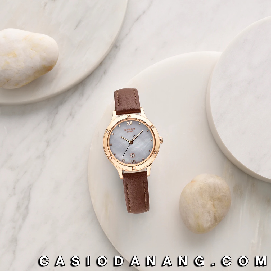 Đồng hồ nữ dây da Casio Sheen chính hãng Anh Khuê SHE-4546PGL-6AUDF