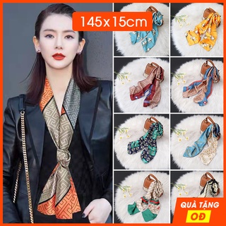 [2 LỚP CAO CẤP] P2 Khăn Lụa 145 x 15 cm đa năng choàng cổ sang trọng, phụ kiện tóc, turban, cột nón, quai túi xách KH041