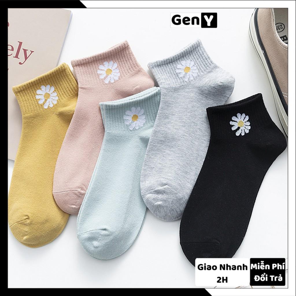 Combo 10 đôi tất cổ ngắn in hoa cúc  tặng kèm túi đựng
