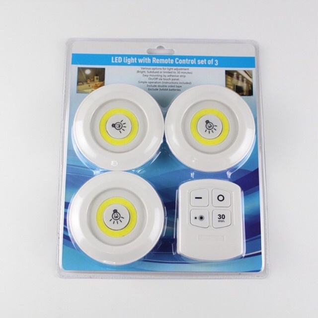 Bộ 3 Đèn LED Dán Tường Mini Thông Minh MURO Longer Light có chức năng hẹn giờ và Remote Điều Khiển Từ Xa