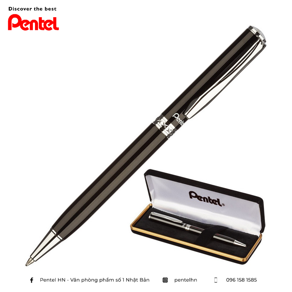 Bút Ký Cao Cấp Pentel B811 Ngòi Bi 0.8mm Mực Xanh | Thiết Kế Nắp Vặn Thanh Lịch | Nhiều Màu Vỏ | Nét Viết Trơn Mượt