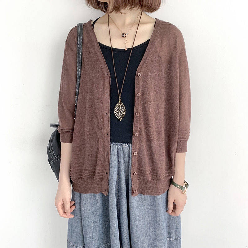 Áo Khoác Cardigan Dệt Kim Mỏng Dáng Rộng Tay Ngắn Thời Trang Mùa Hè 2020 Cho Nữ