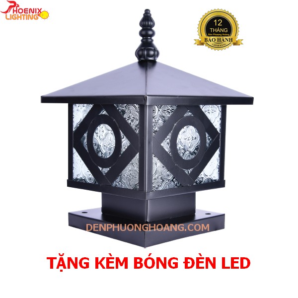 Đèn trụ cổng: Mẫu đèn trang trí ngoài trời D200 mái trơn PH04A