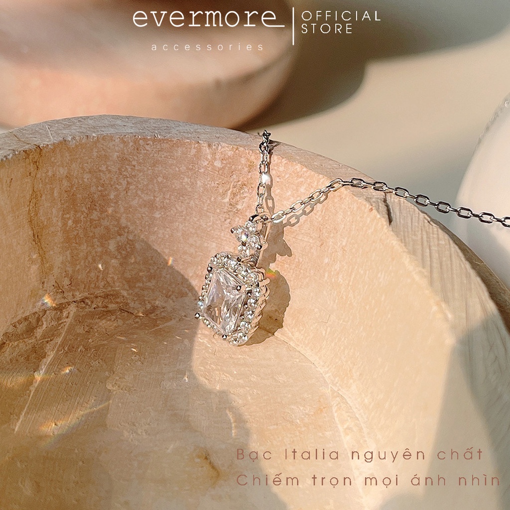 Dây chuyền bạc EVEMRORE, vòng cổ chữ nhật đính đá bạc ý 925, phong cách thanh lịch, minimalism - D030