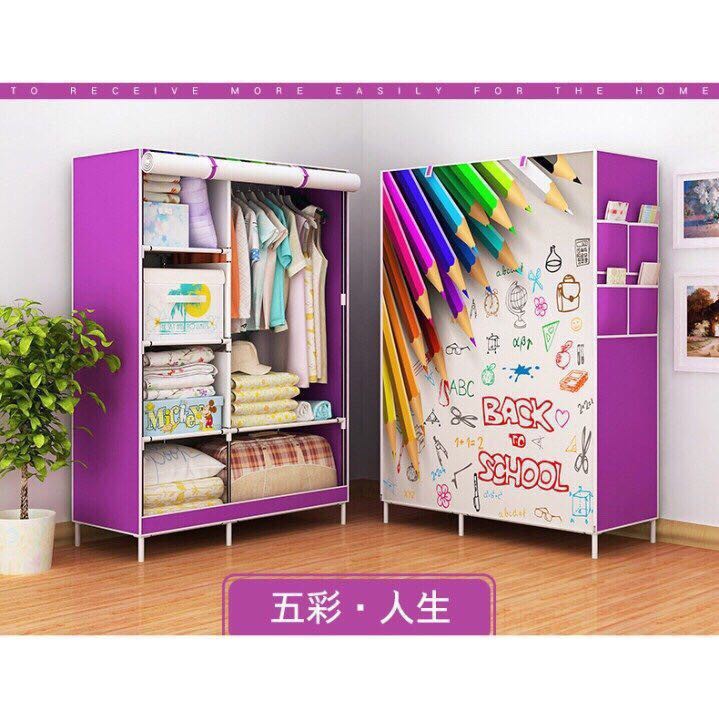 Tủ Để Quần Áo 3 Buồng 8 Ngăn Chất liệu Vải 3D Cao Cấp